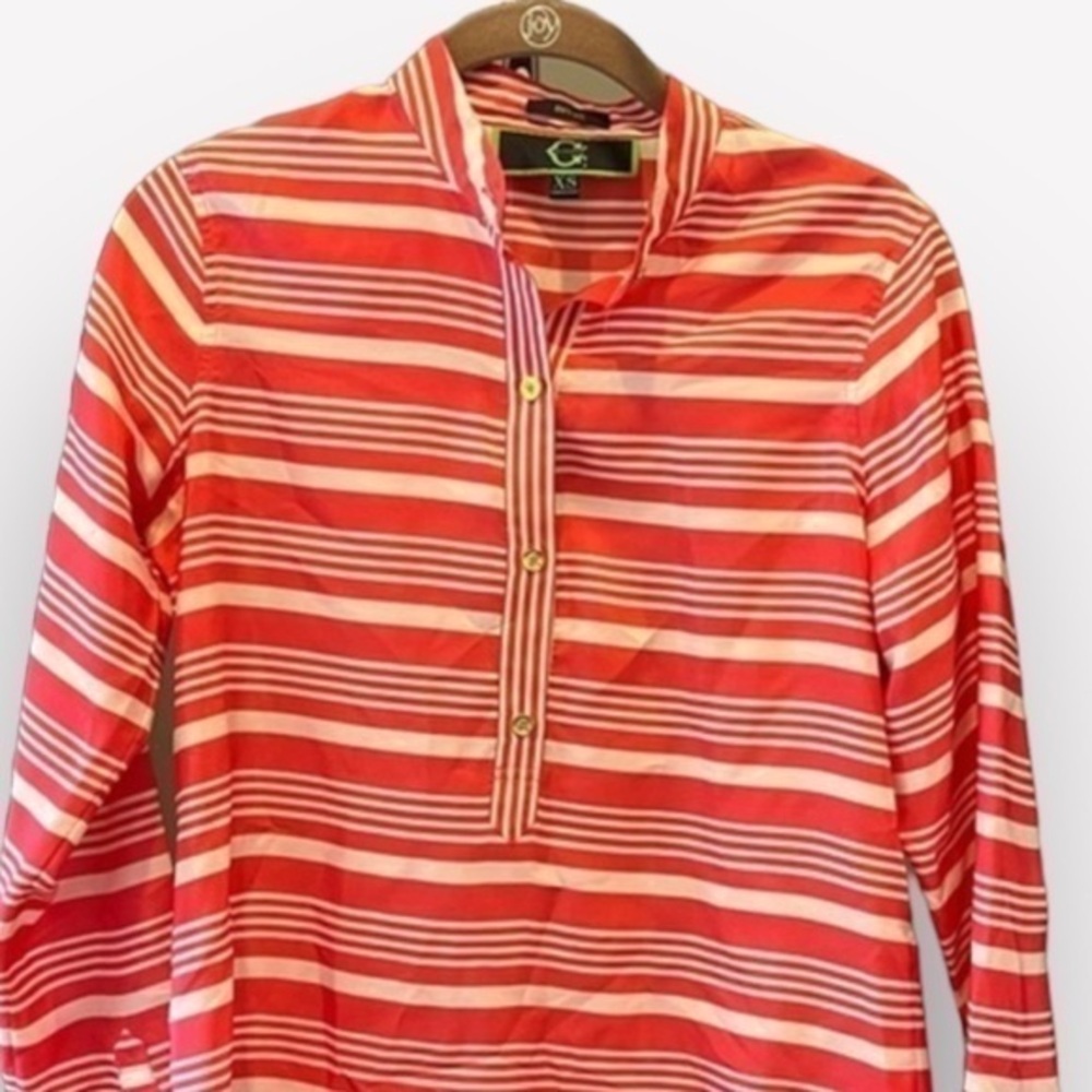 🛼🍕🪻C Wonder Christian Siriano Silk Blouse XS Pink Stripe Gold Button 
CLOSEOUT
